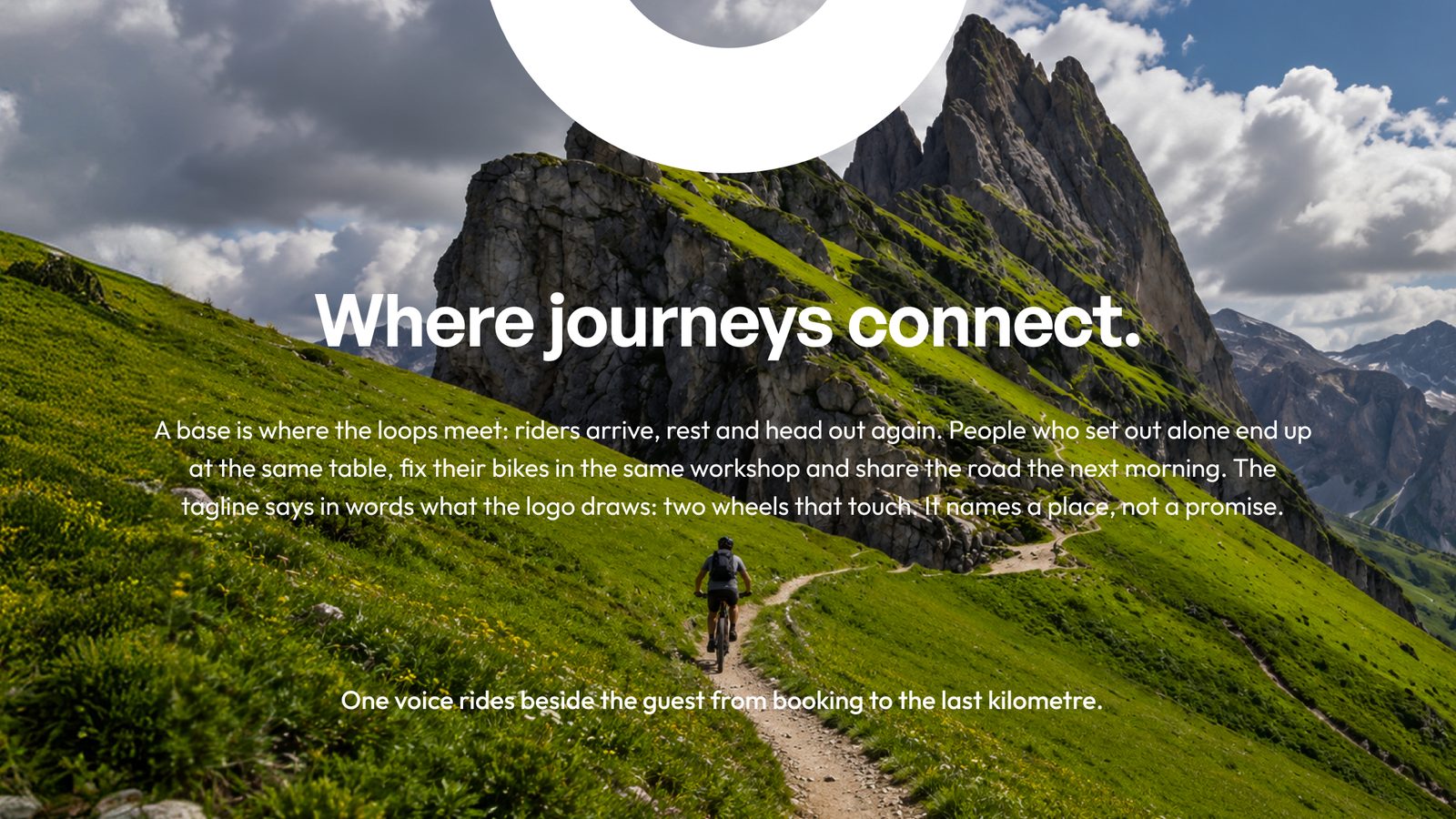“Where journeys connect.” su un sentiero di montagna