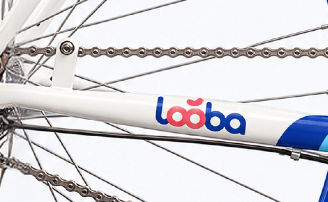 Il logo Looba sul telaio di una bici