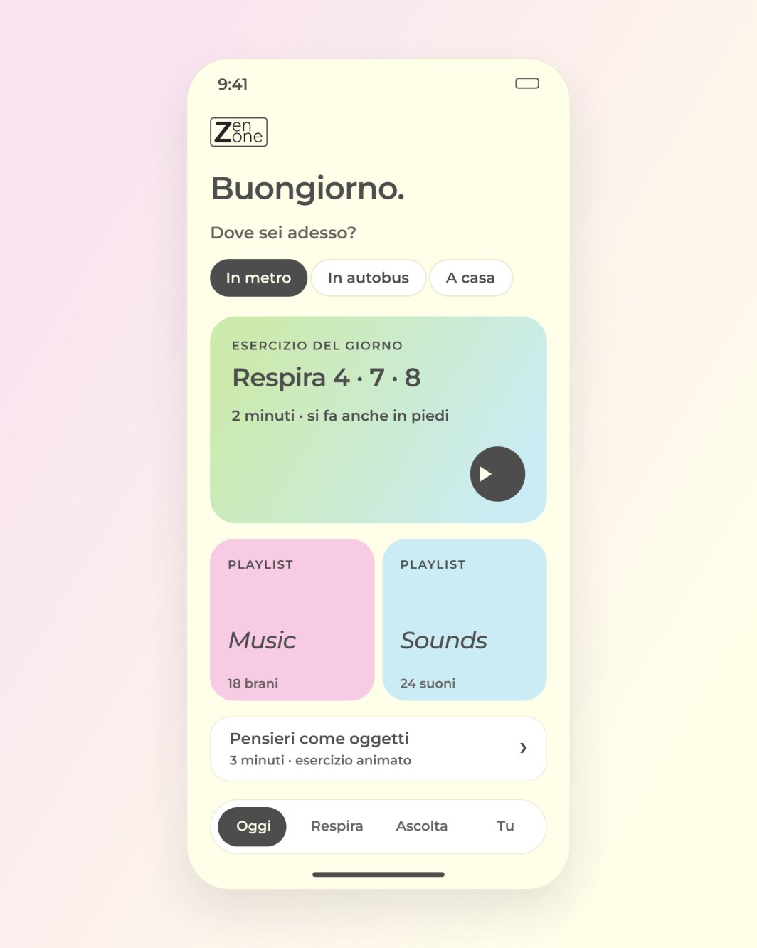 L’app: la home con l’esercizio del giorno
