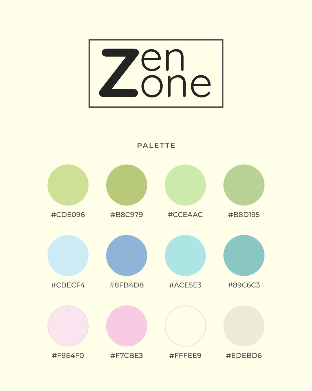 Il logo Zen Zone e la palette di dodici colori