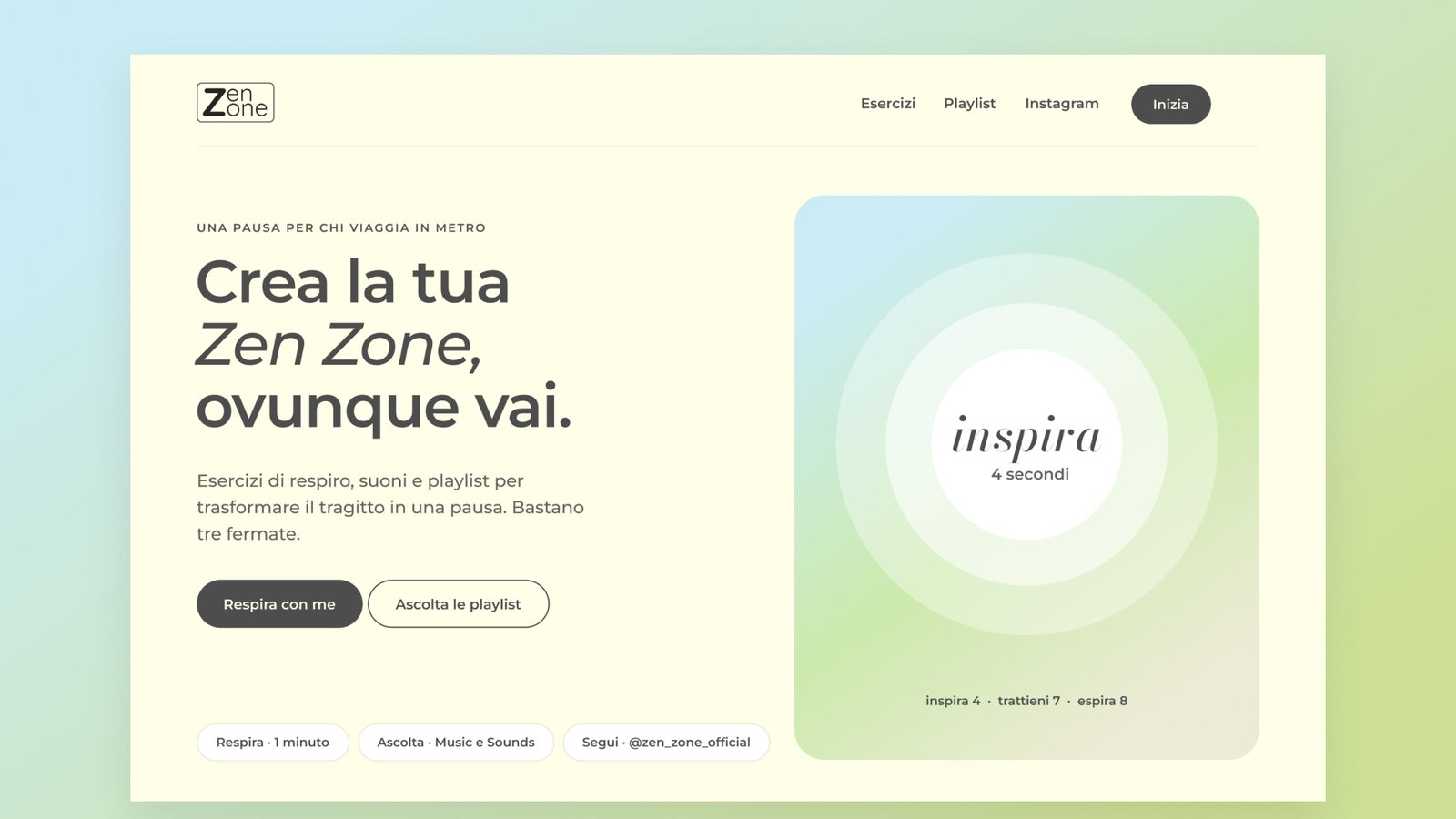 Il sito: la home “Crea la tua Zen Zone, ovunque vai.”